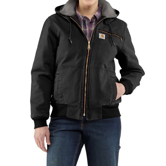 Carhartt Jackets & Blazers - CARHARTT Black Weathered Wildwood Sherpa Lined Hooded Canvas Jacket M